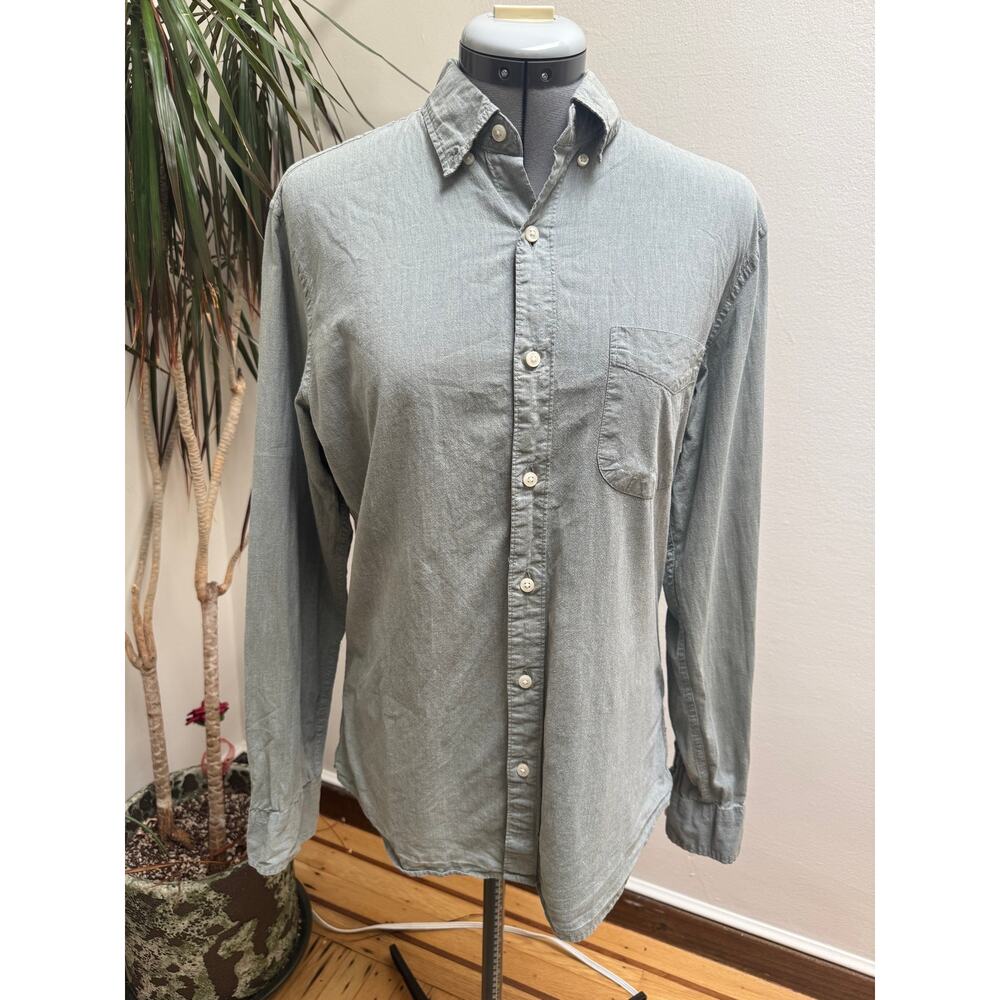 J. Crew Secret Wash Slim Fit Stretch Shirt Medium Blue/Grey Organic Cotton